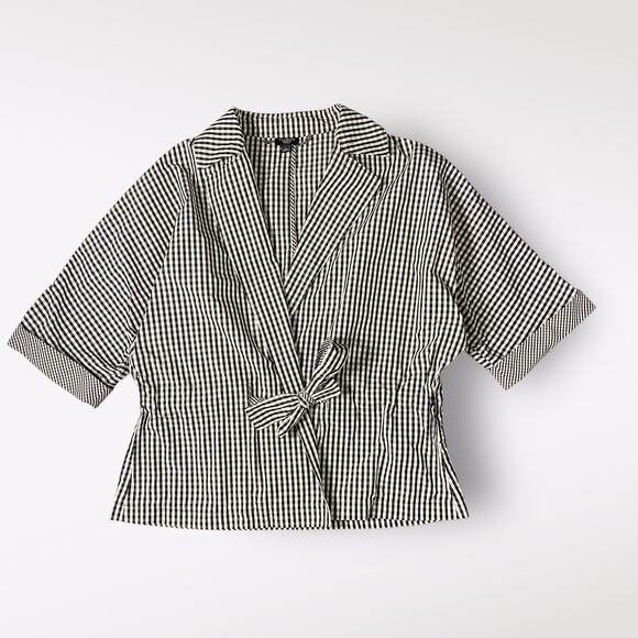 Talbots Petites Tie Front Gingham Jacket Womens Size L Black White Minimalist - Picture 1 of 9